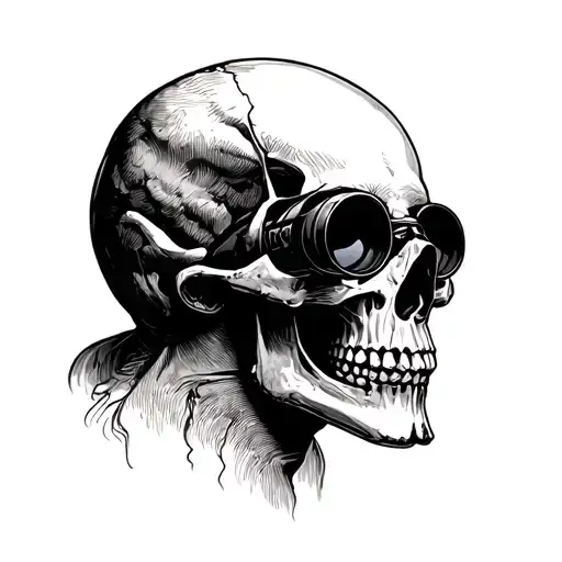 Side Profile Skull Looking Through Binoculars