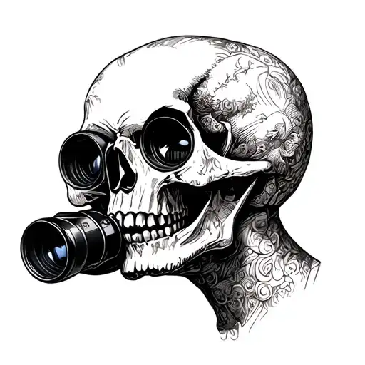 Side Profile Skull Looking Through Binoculars