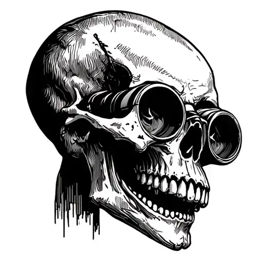 Side Profile Skull Looking Through Binoculars