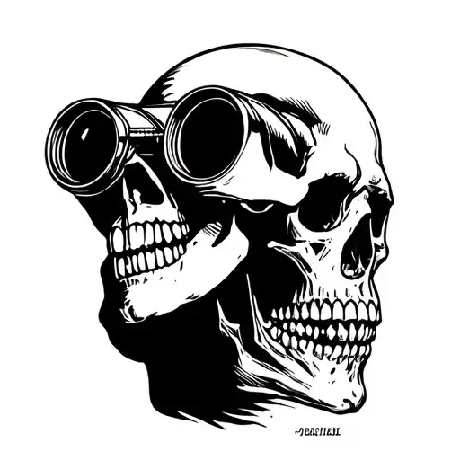 Side Profile Skull Looking Through Binoculars