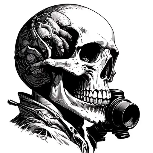 Side Profile Skull Looking Through Binoculars