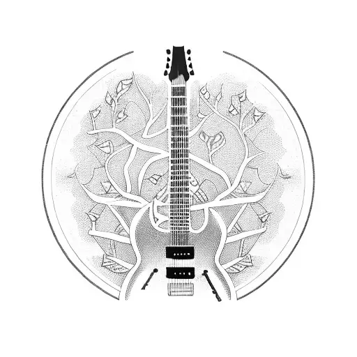 A Guitar Made Of Tree Branches With Musical Notes Floating Around It