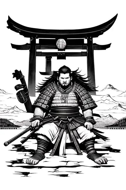 Samurai Resting Infront Of Japanese Gate