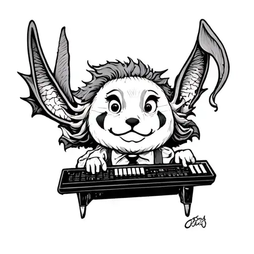 Hare With A Dragon Ears With A Keyboard In His Hands In A Clown Costume