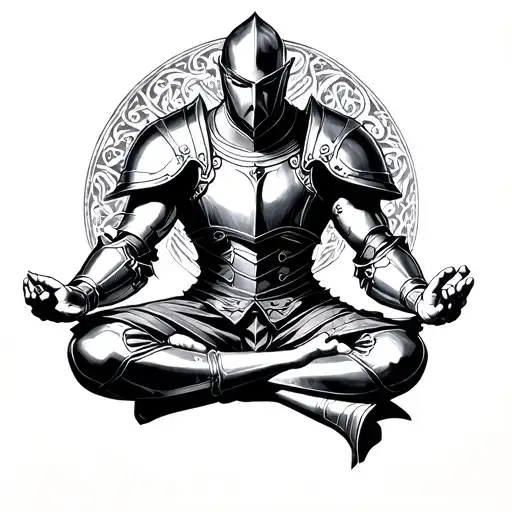 Noble Warrior In Suit Of Armor Meditating