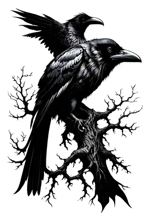 Raven And Yggdrasil Tree