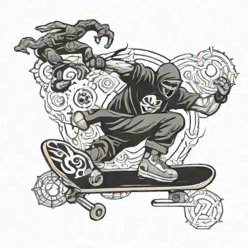 Skateboarder Performing A Kickflip While Surrounded By Mortal Kombat Characters