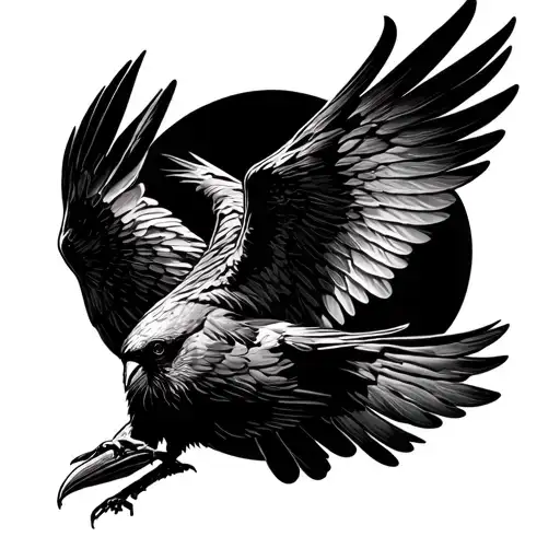 Raven Landing Open Wings Flying