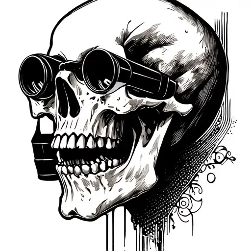 Side Profile Skull Looking Through Binoculars