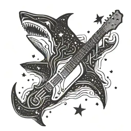 A Shark Playing A Guitar Under A Starry Night Sky