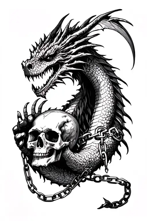The Dragon Has A Skull In His Hand And Chains Around Him