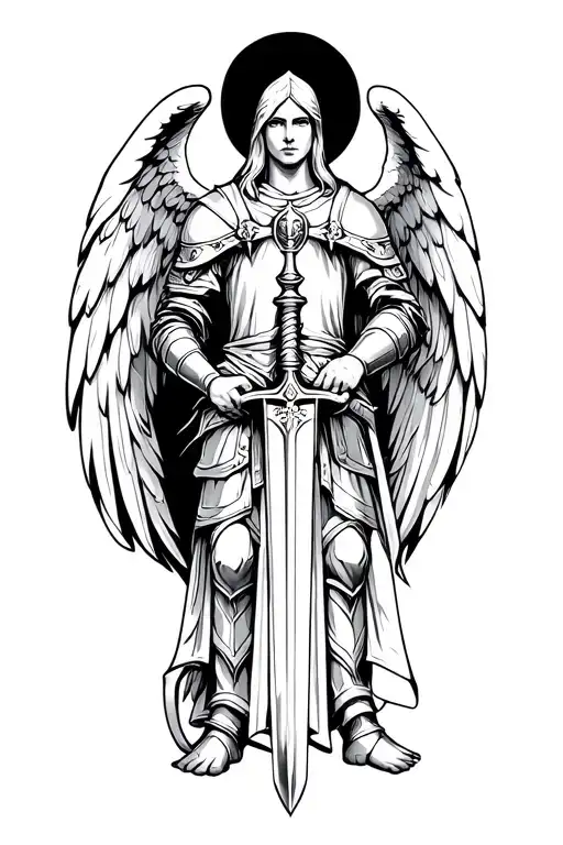 Angel Knight Holding A Sword