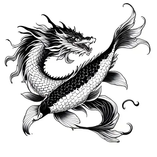 Koi And Dragon Flying