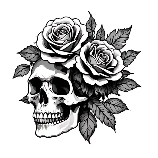 Roses And Skull With One Robbin