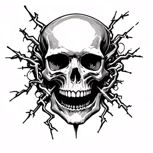 Skull With Right And Left There Is Lightning Suitable For Electrical Engineering