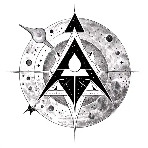 Incorporate The Thirty Seconds To Mars Triad Symbol Into A Celestial-themed Tattoo Design