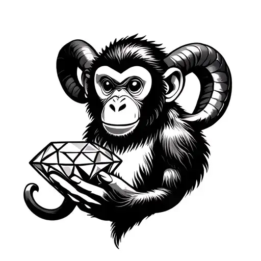 Year Of The Monkey Holding A Diamond With The Aries Symbol On It