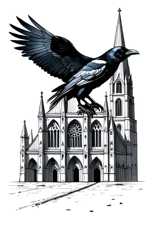 Crow In Front Of A Cathedral