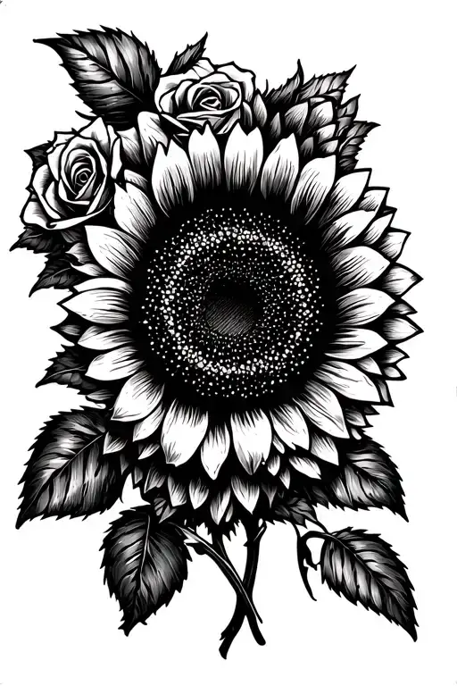 Sunflower And Roses