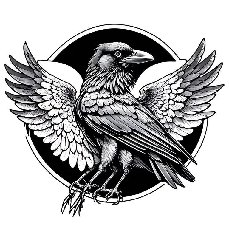Crow With Open Wings