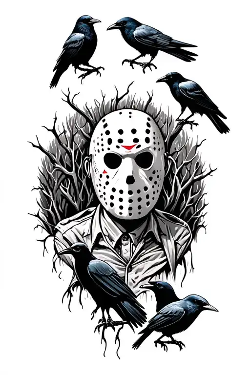 Jason Vorhees With Crows At Camp Crystal Lake Surrounded