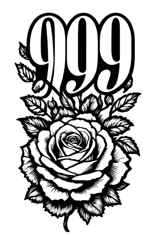 999 In A Romanian Font With A Small Rose Underneath