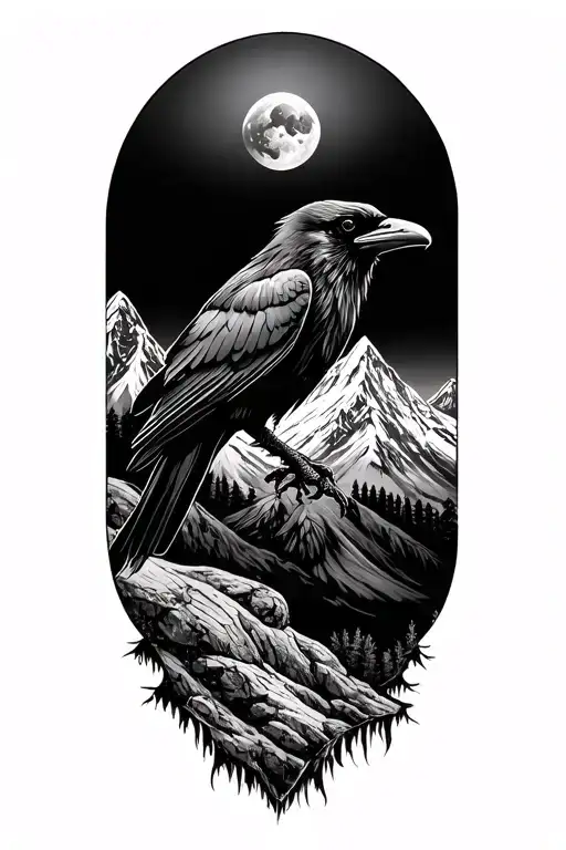 Raven And Mountains Panorama
