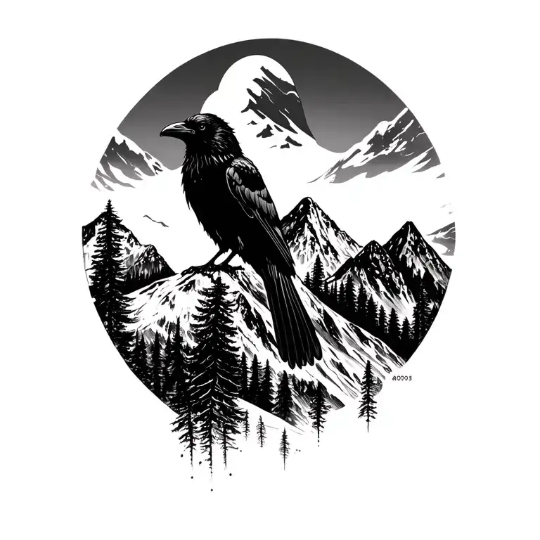 Raven And Mountains Silhouette