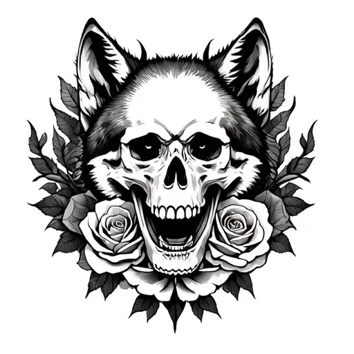 Skull Roses Wolves Chest Piece
