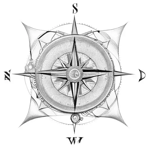 An Intricate Compass Surrounded By A Parachute And Diving Equipment