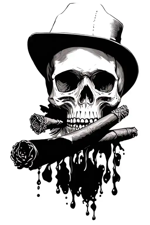 Skull And Cigar Leaning
