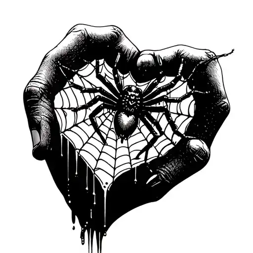 Heart Spider Web With A Spider Going Down On A Finger With The Vemon On Top The The Web