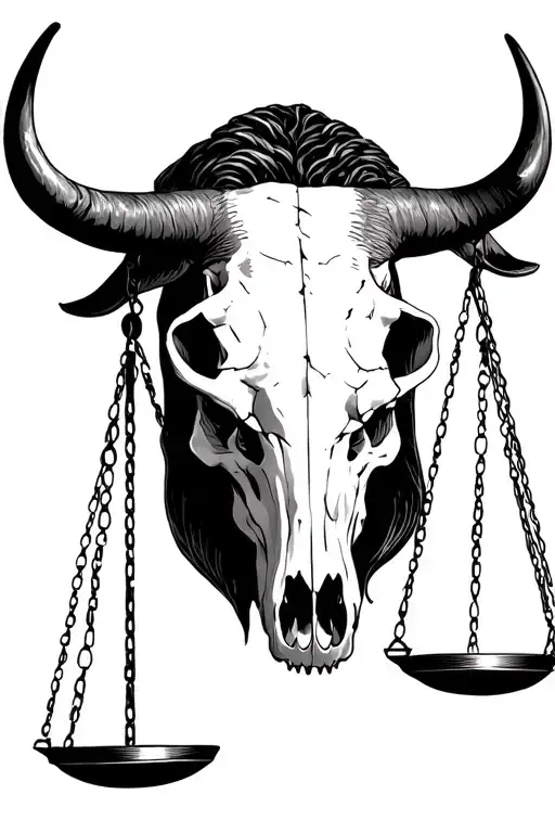 Libra Scale With Taurus Bull Skull In The Middle