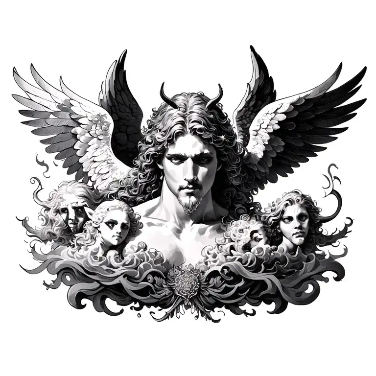 Chest Piece With Angels And Clouds And Demons