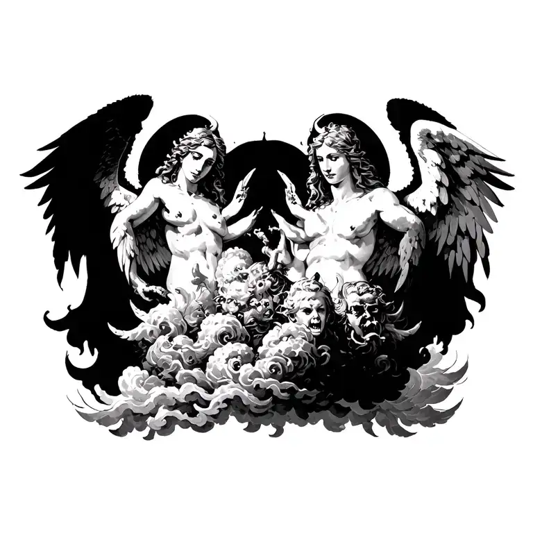 Chest Piece With Angels And Clouds And Demons But Also Softer