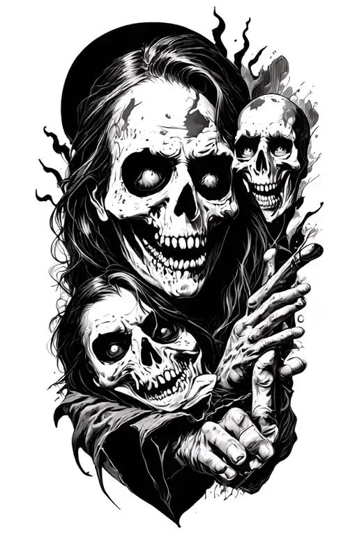 Collection Of Horror Movie Themed Art That Wraps Around The Forearm