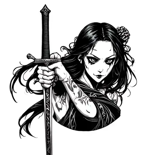 Half Undead Japanese Girl Holding A Sword