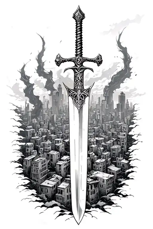 A Giant Sword Destroying A City