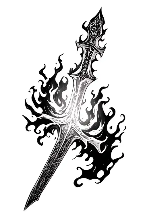 Giant Flaming Sword In A Forest