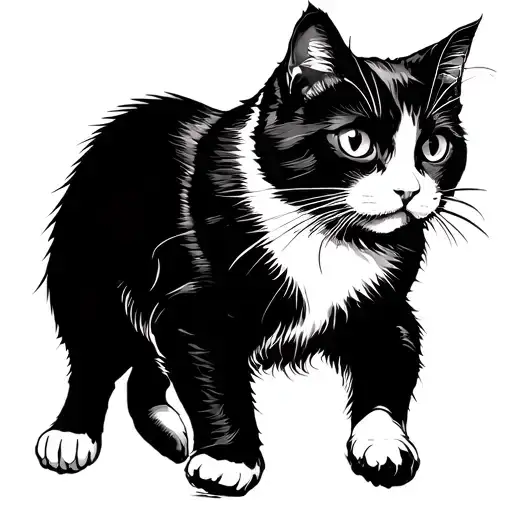 Black And White Cat Walking To The Right