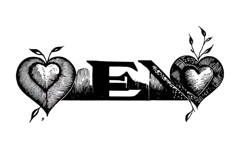 E M Letter Tattoo Heart Design Featuring