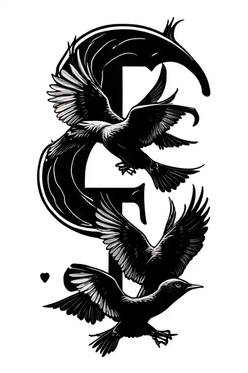 Letter E And M Tattoo With Birds Flying Away