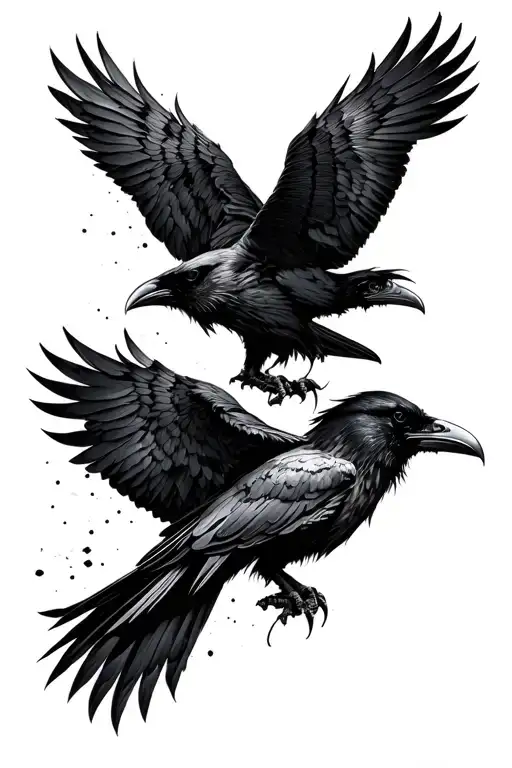 2 Dark Decaying Ravens In Fighting