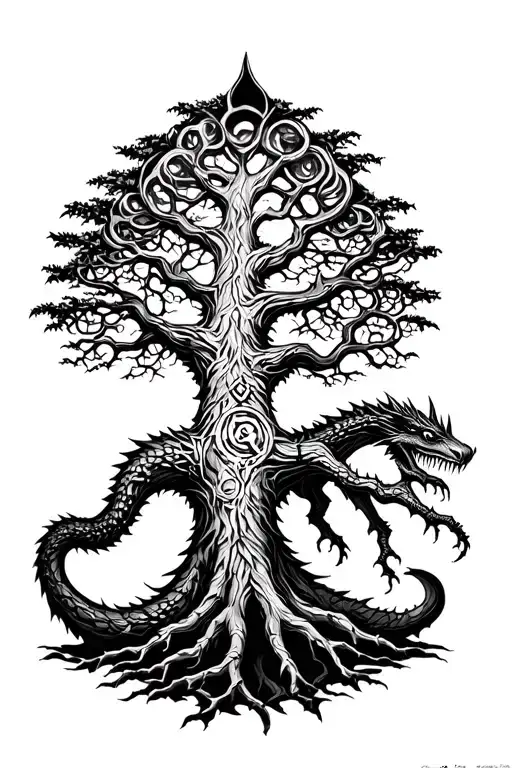 Norse Yggdrasil World Tree And Nidhogg