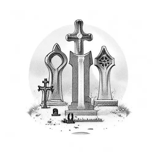 Gothic Cemetery Scene With Tombstones And Haunting Figures