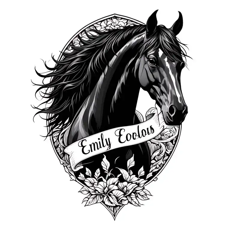 Black Stallion Constrained With The Name Emily Hidden Within The