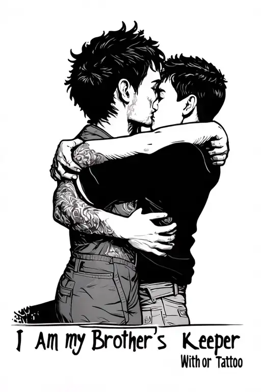 I Am My Brother's Keeper With To Men Hugging Each Other