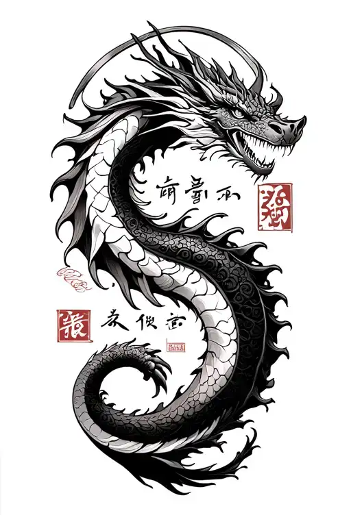 Half Sleeve Dragon With Kaizen Text In It