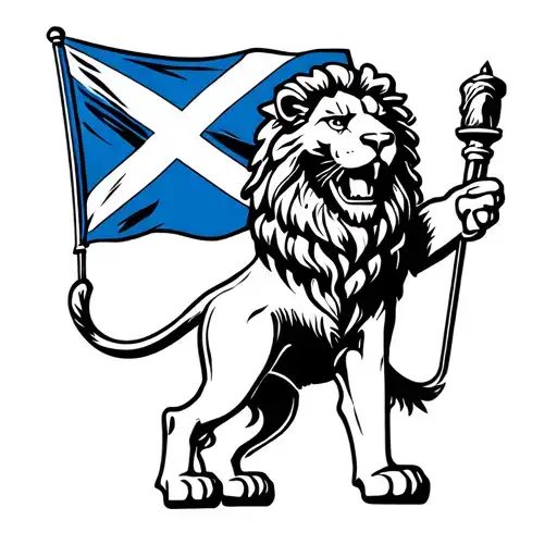 Lion Standing Carrying Scotland Flag Waving