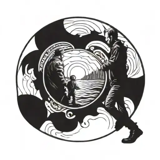 Circle And Inside The Circle A Father And Son Walking